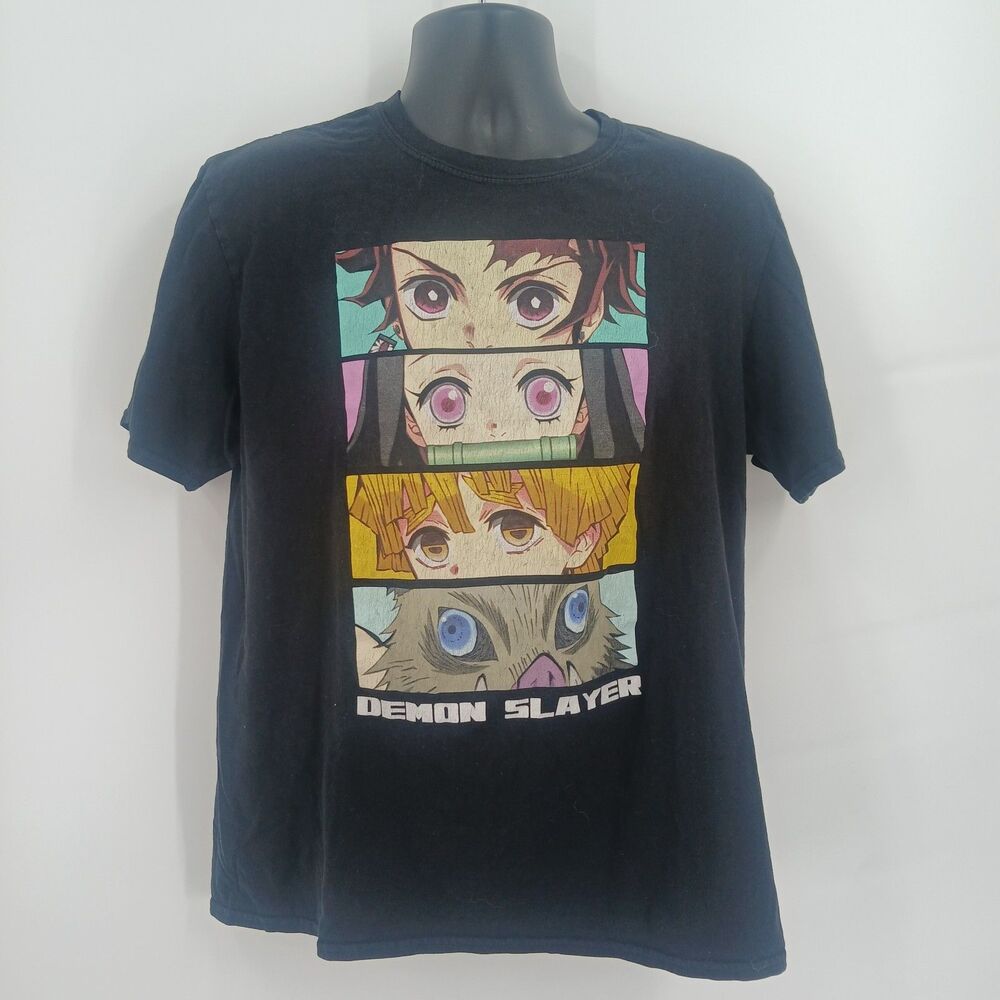 Demon Slayer Tanjiro Nezuko Inosuke Zenitsu Graphic T-Shirt Mens Size L Black